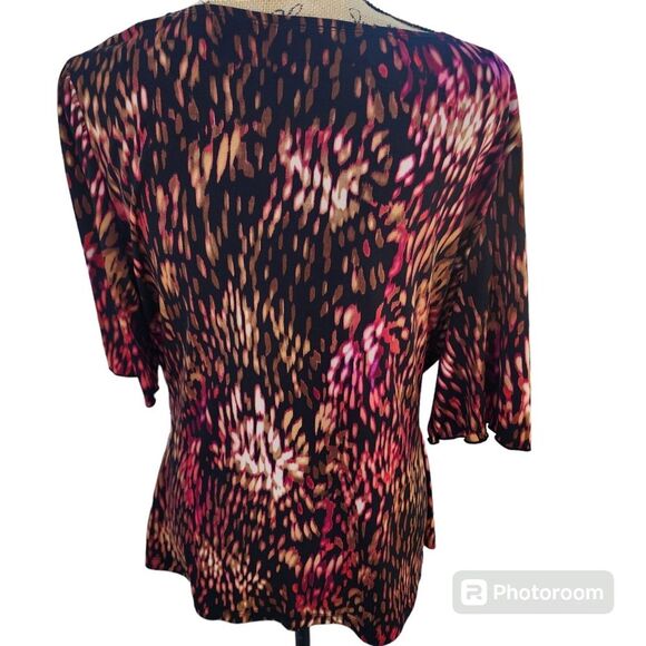 AGB Geometric Print V Neck Blouse Flutter Sleeve Corporate Goth Dark Romantic - Picture 3 of 4